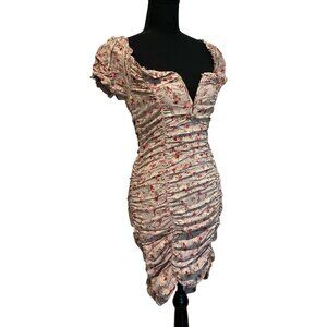 ASTR Shirred Flutter Floral Feminine Summer Party Ruched Mini Dress Size Small